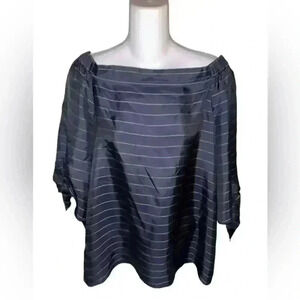 Theory Navy Blue and‎ White Striped Blouse